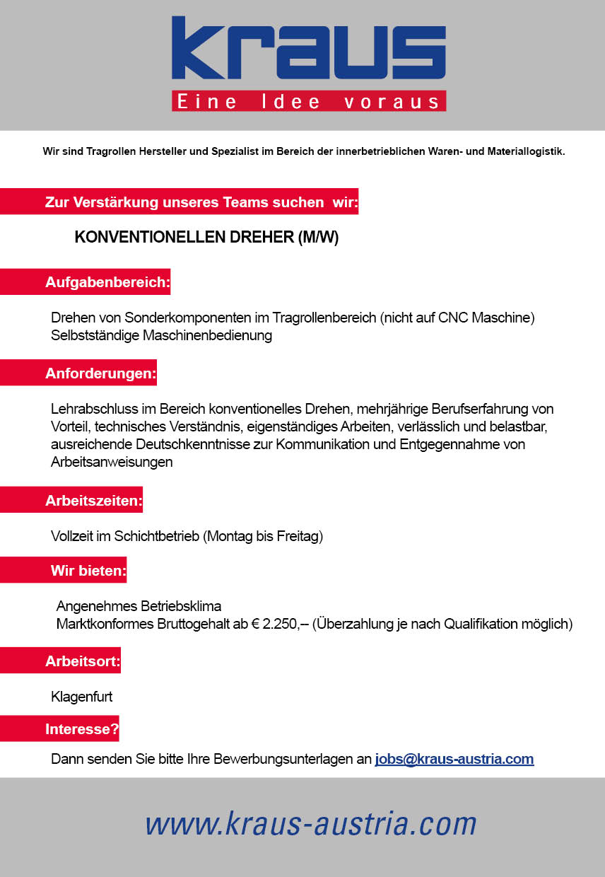 Konventioneller Dreher (m/w/d) - Bereich Tragrolle
