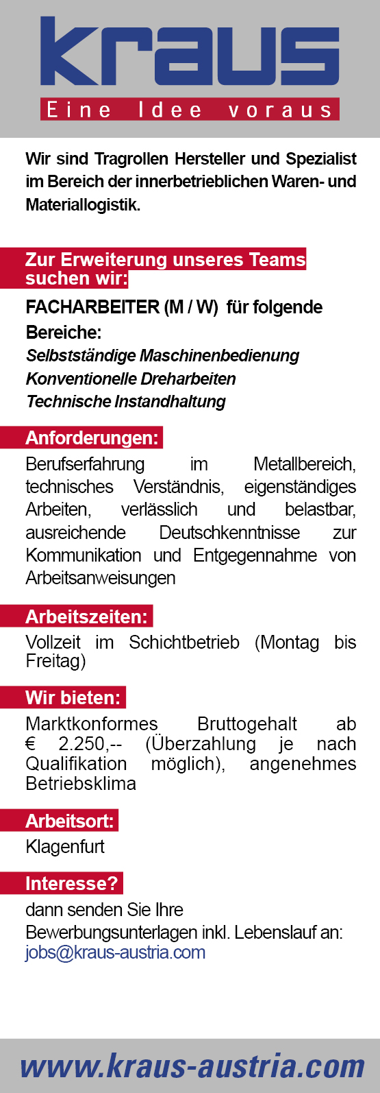 FACHARBEITER (M / W) - Maschinenbedienung, Dreharbeiten, Techn. Instandhaltung
