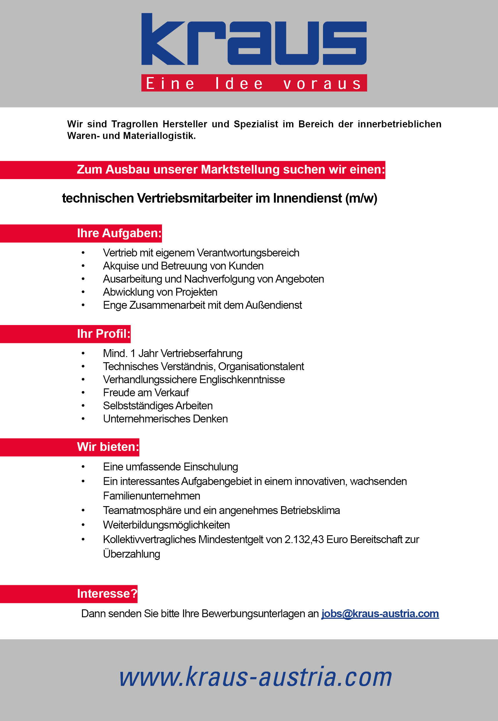KRAUS - Technischer Vertriebsmitarbeiter im Innendienst (m/w/d)