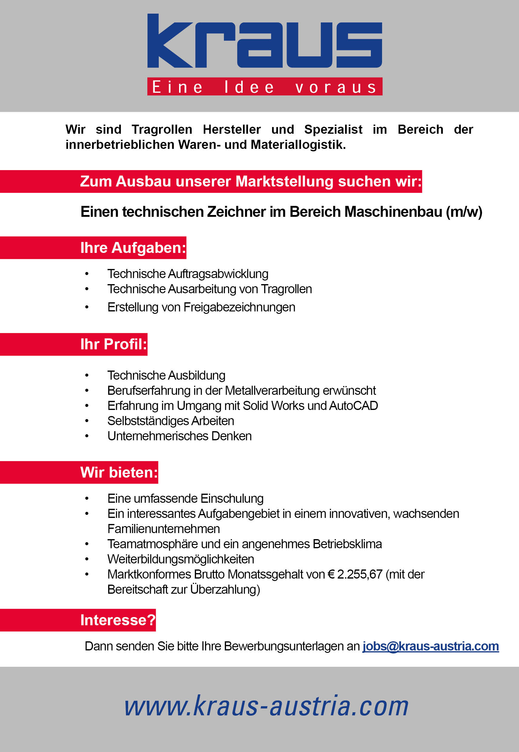 KRAUS Stellenangebot - Technischer Zeichner