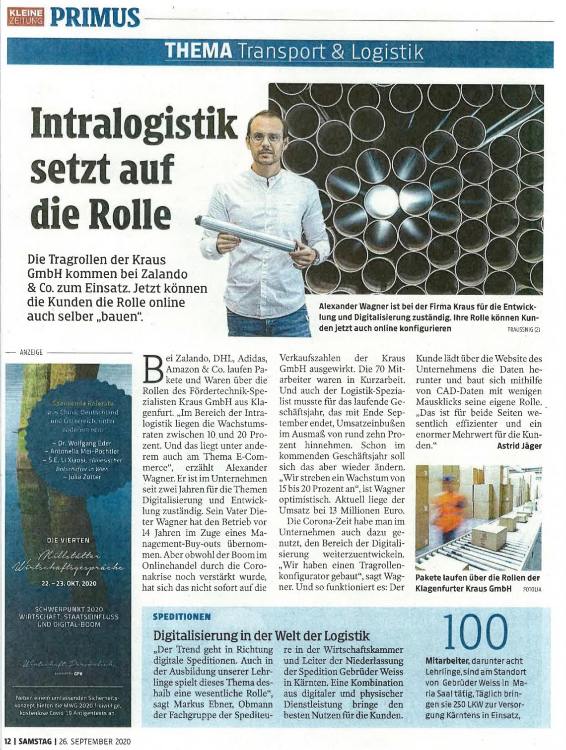 Bericht Kleine Zeitung KRAUS Förderrollen